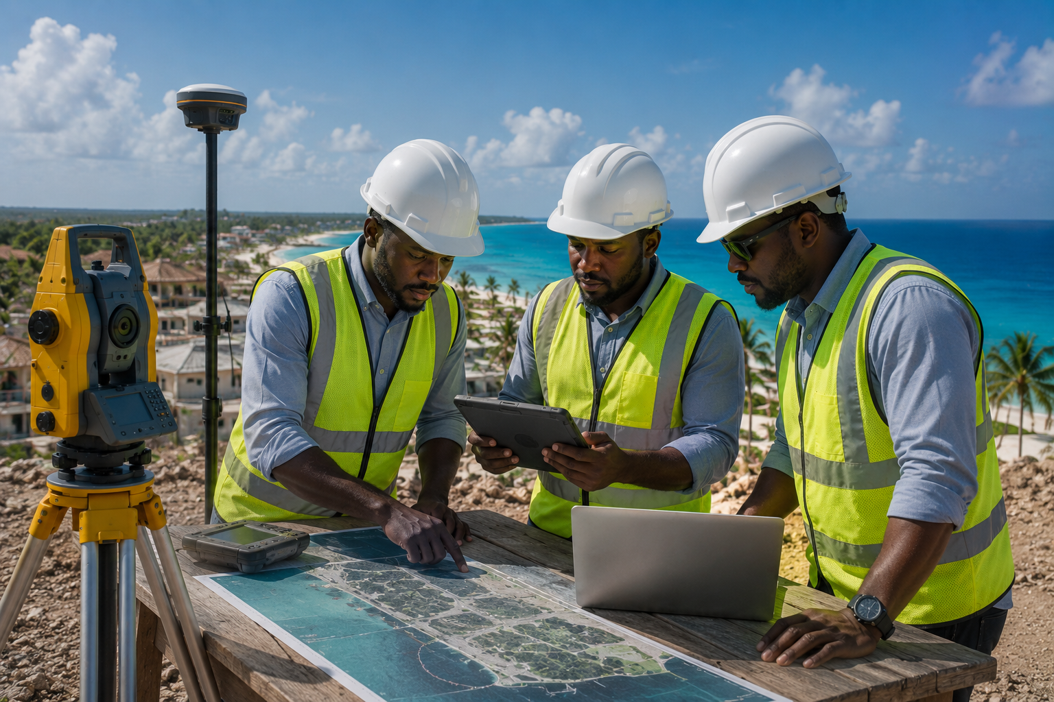Licensed surveyors using advanced GNSS equipment in Zanzibar